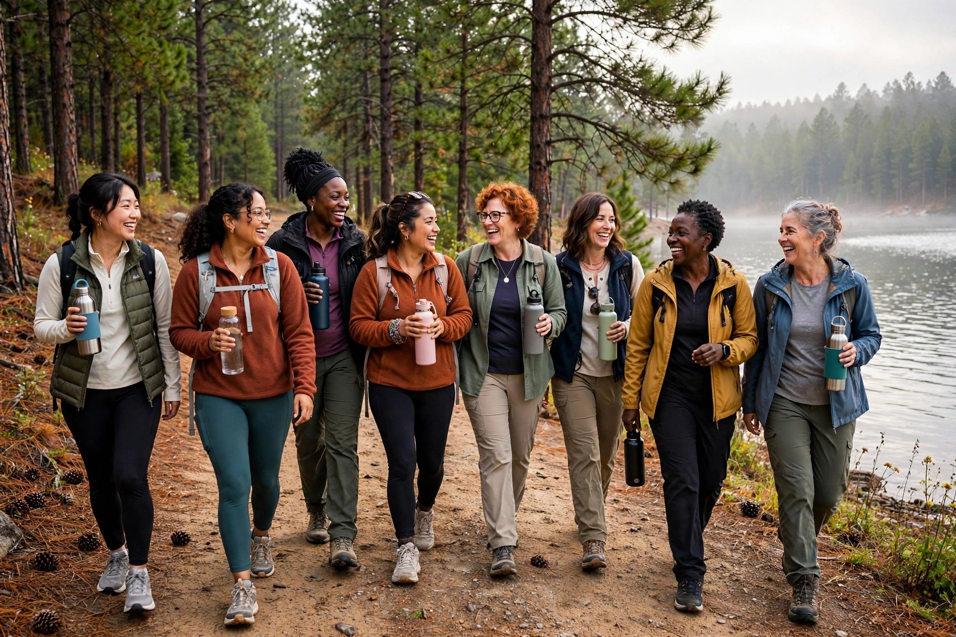 Women hiking the trail along Broken Bow Lake